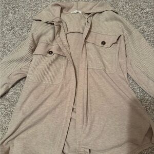 Maurices Beige Hooded Utility Shirt Jacket